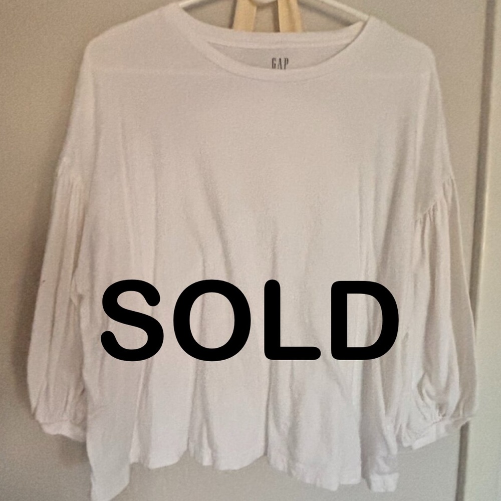 Gap Women's 3/4 Length Puff Sleeve Wide Round Neck Top - White - Size L